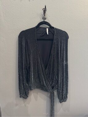 Last Tango Black Sparkle Wrap Top